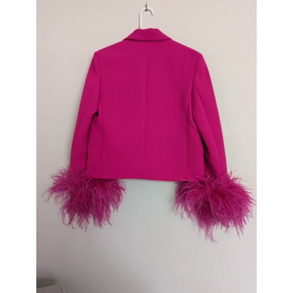 ZARA FUCHSIA SHORT FEATHER BLAZER JACKET XS S M NWT - Picture 11 of 11